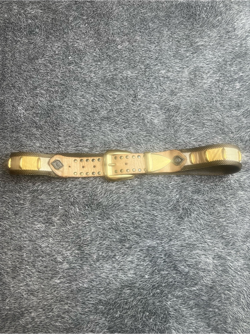 Vintage Sand Castle USA Solid Brass Mesh Leather Belt Boho Western